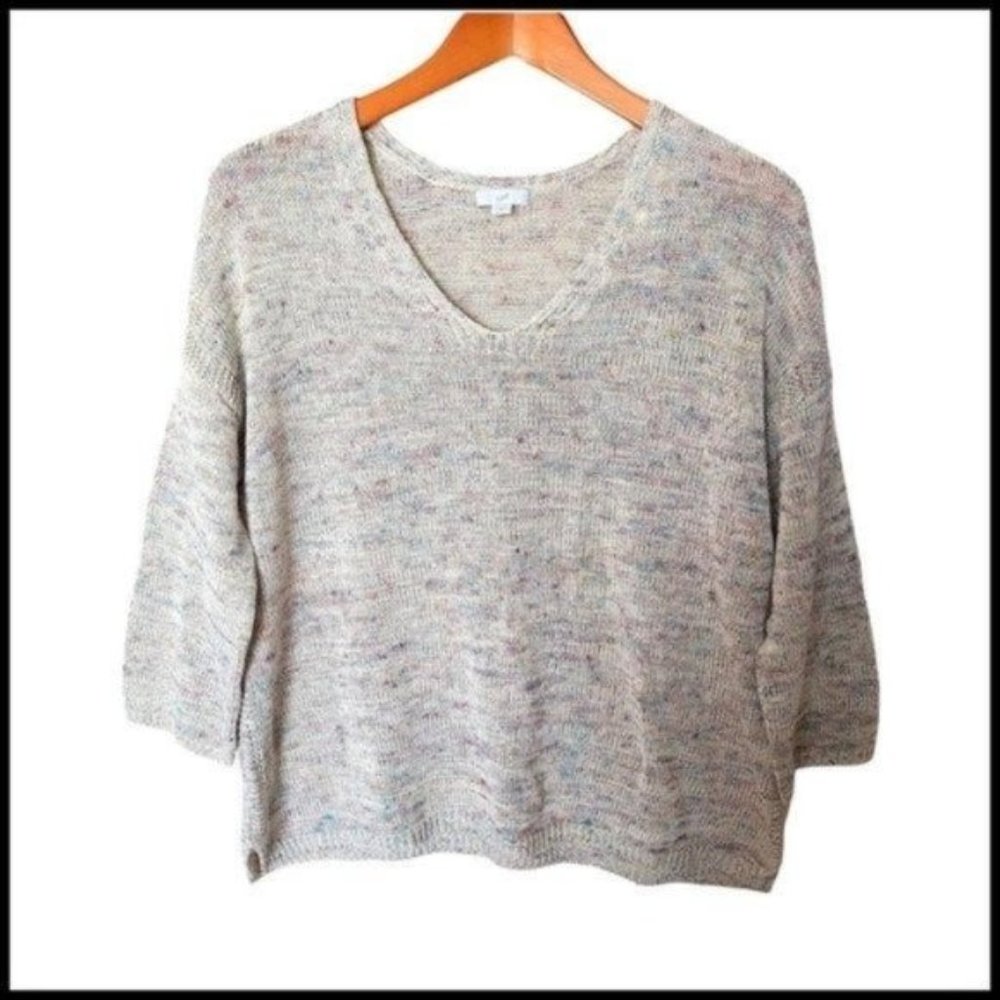 J. Jill Sweater Melange Marled size M Medium 3/4 Sleeve Linen Cotton Blend